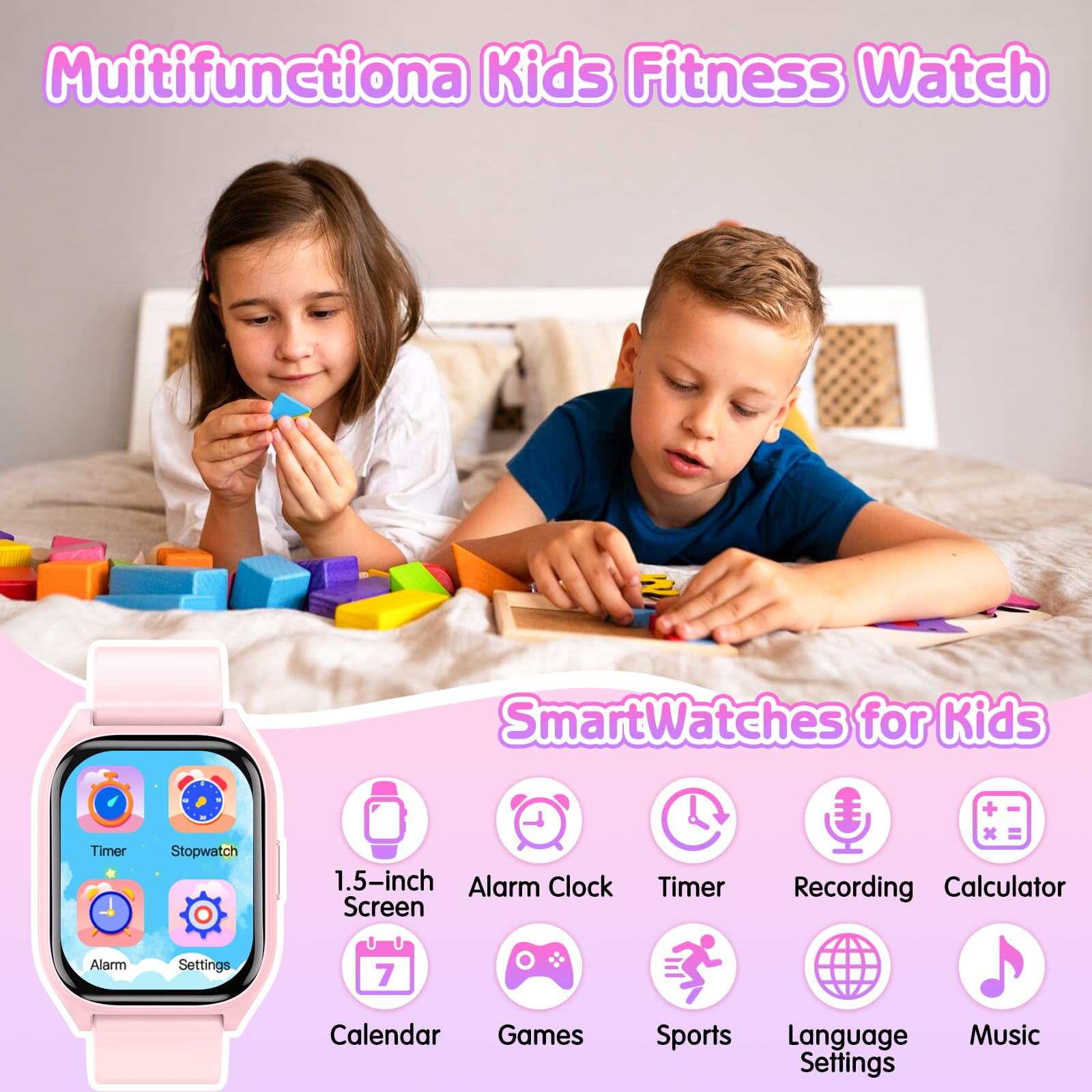 clleylise Clleylise Smart Watch for Kids - Fitness Activity Tracker, Pedometer, Heart Rate Sleep Monitor, 18 Sport Modes, Calories Counter, Alarm Clock - Gifts for Boys Girls Teens 4+ (Pink)