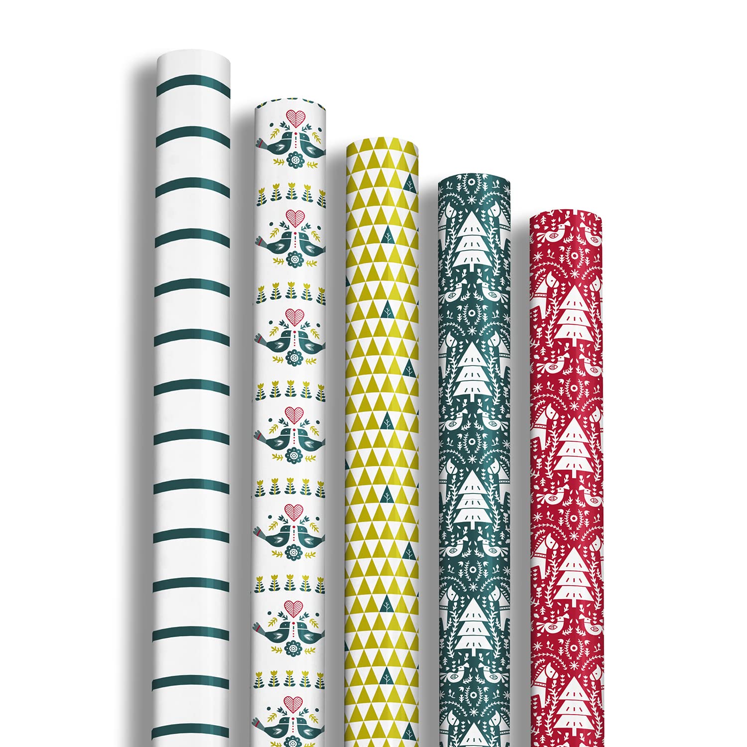 Clairefontaine 201936AMZC - A Box Of 12 Rolls Of Gift Paper - Paper Excellia 80g - Dimensions: 2x0,70m - Pattern: Christmas, Fir trees, Horses, Red/Green, Birds