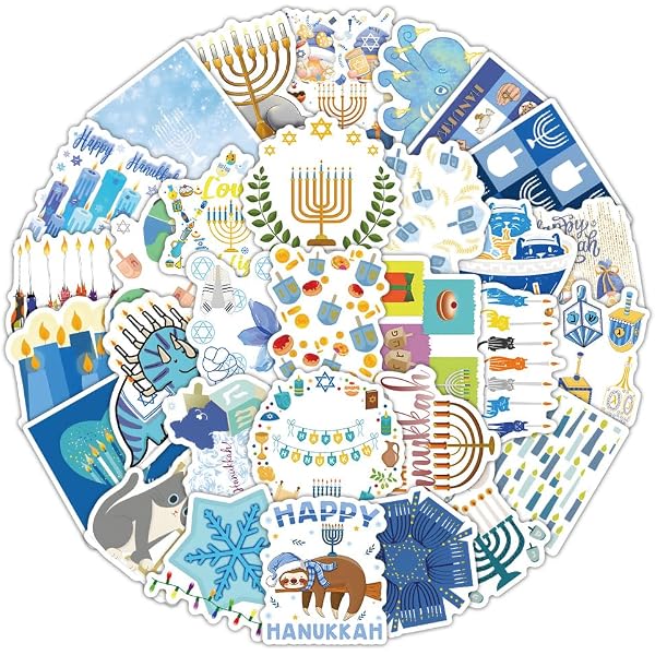 54Pcs Happy Hanukkah Stickers - Vinyl Waterproof Decals For Laptop, Water Bottle, Journaling