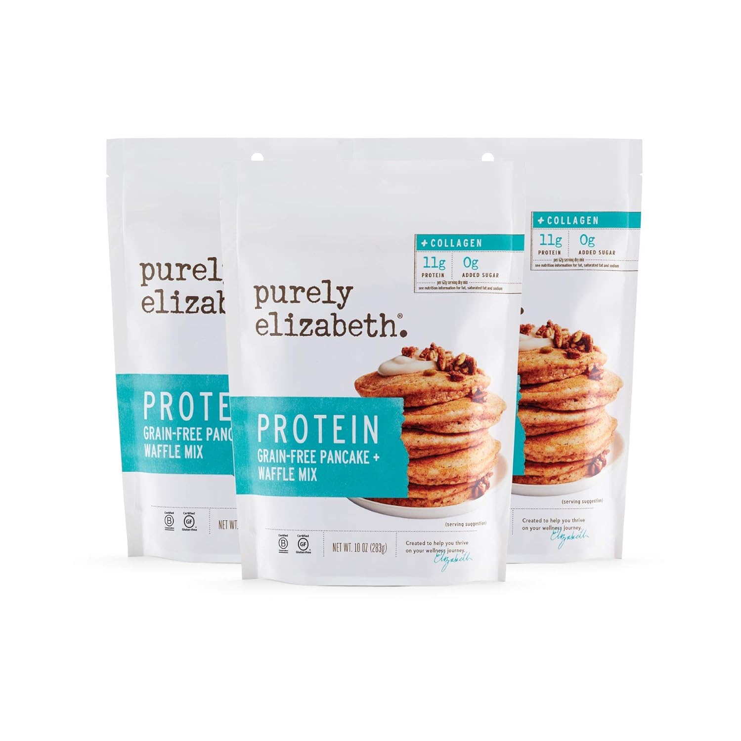 Purely Elizabeth Grain-Free Protein + Collagen Pancake Mix - Certified Gluten-free, Vegan & Non-GMO | Protein & Nutrient-Rich Breakfast | 10oz