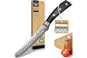 CoquusAid Kitchen Utility Knife, 5-inch Serrated Ultra Sharp Blade, Paring Knives, Round Tip Tomato Knife, Ergonomic Handle, 