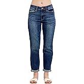 Judy Blue Classic Mid Rise Cuffed Boyfriend Jeans – Rollable Cuff, Relaxed Fit, Medium Wash, Core Collection Stretch Denim