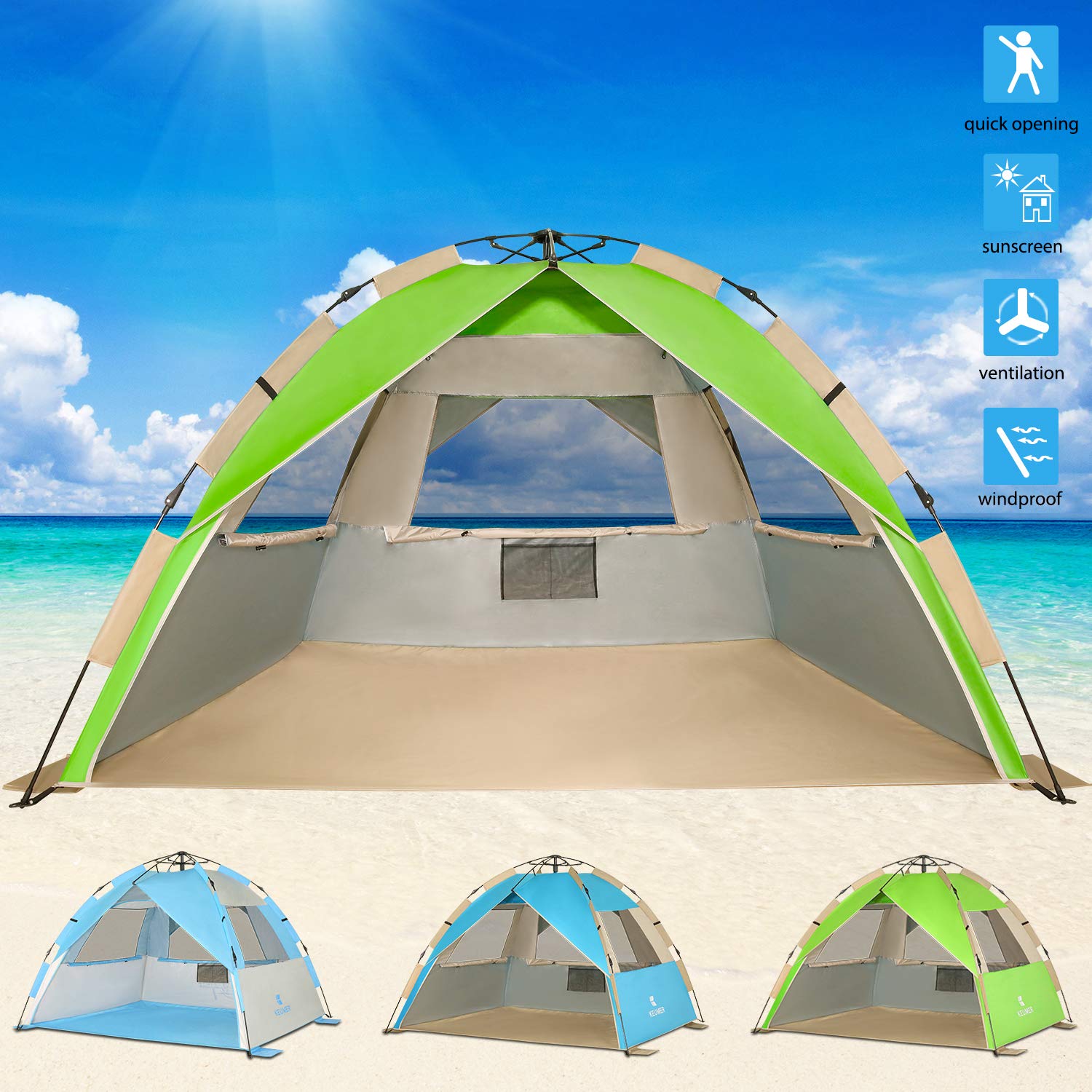 G4free Upgraded Easy Setup Beach Tent Deluxe Xl Sun Shelter With Upf 50 Uv Protection 4 Person Family Size Sun Shade Cabana For Camping Sports