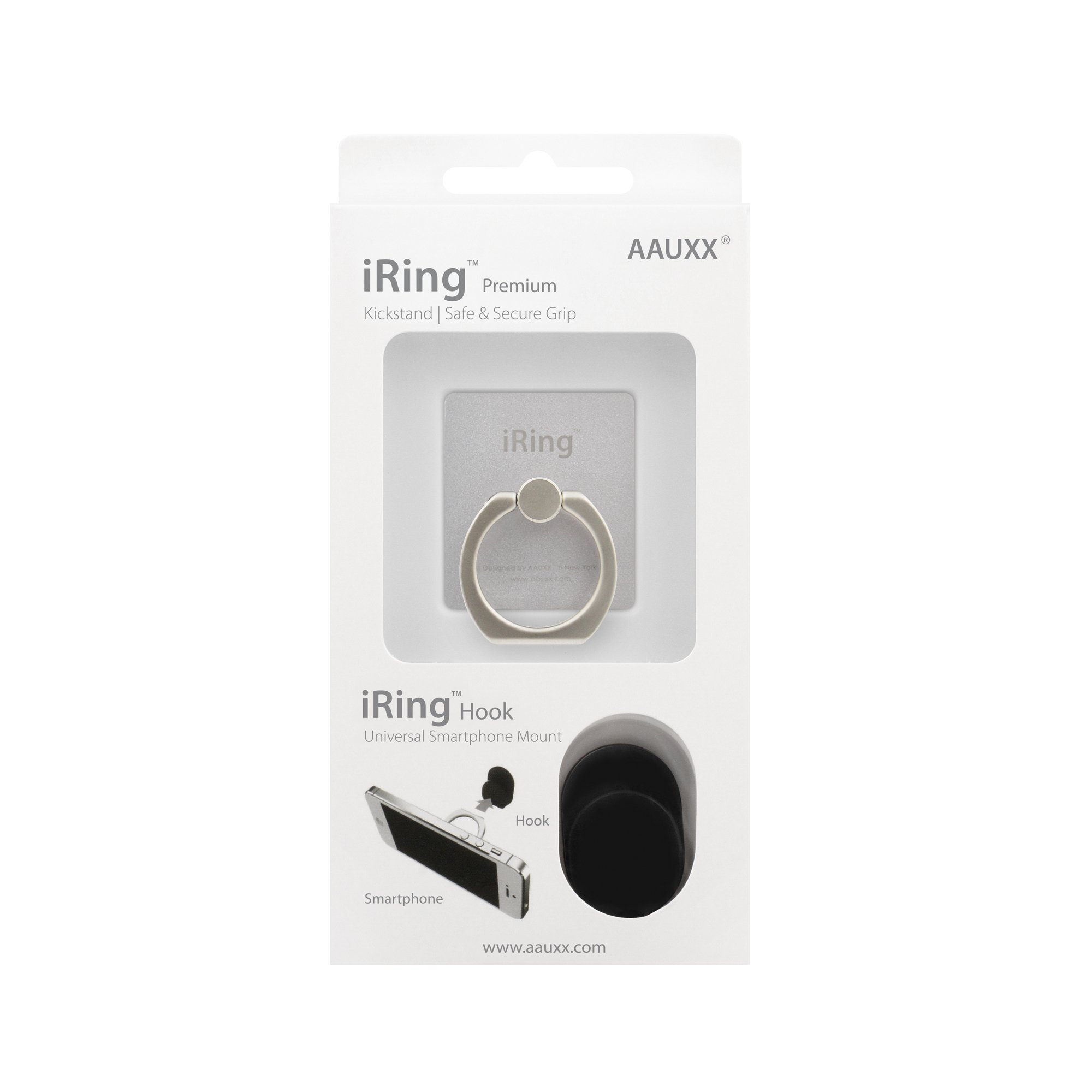 iRing Premium, 3 in 1 Hand Grip Ring and Mount for Mobile Phones - Designed by Aauxx silver