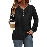 KISSMODA Womens Long Sleeve Shirts Casual Fall Tunic Tops Lightweight Pullover Basic Sweaters
