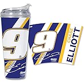 Rico Industries NASCAR Racing Chase Elliott 24oz Acrylic Tumbler with Hinged Lid, Officially Licensed Double Wall Tumbler with Straw