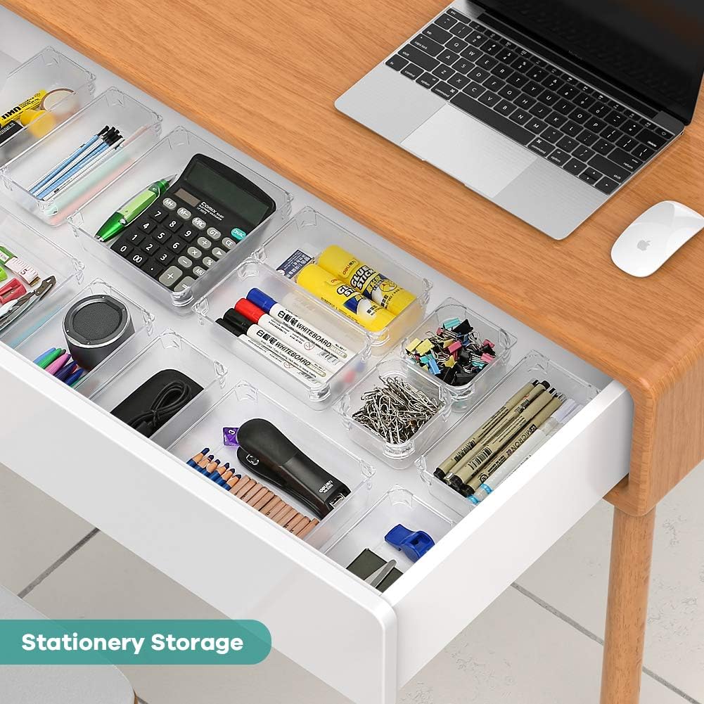 Kootek 16 Pcs Desk Drawer Organizer Set 5-Size Bathroom Drawer Tray Dividers Versatile Storage Bins Plastic Vanity Trays Organizers Divider Container for Dresser Makeup Kitchen Utensil Office: Home & Kitchen