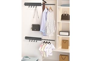 2-Pack 12 Inch Valet Rod for Closet Pull Out, Retractable Closet Rod for Hanging Clothes with 8 Hooks, Slide Out Valet Rod fo