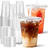 Sipthene 16 oz Clear Plastic Cups with Lids and Straws, 50 Set Disposable Coffee Cups for Iced Coffee, Cold Beverages, Smooth