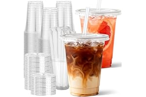 Sipthene 16 oz Clear Plastic Cups with Lids and Straws, 50 Set Disposable Coffee Cups for Iced Coffee, Cold Beverages, Smooth