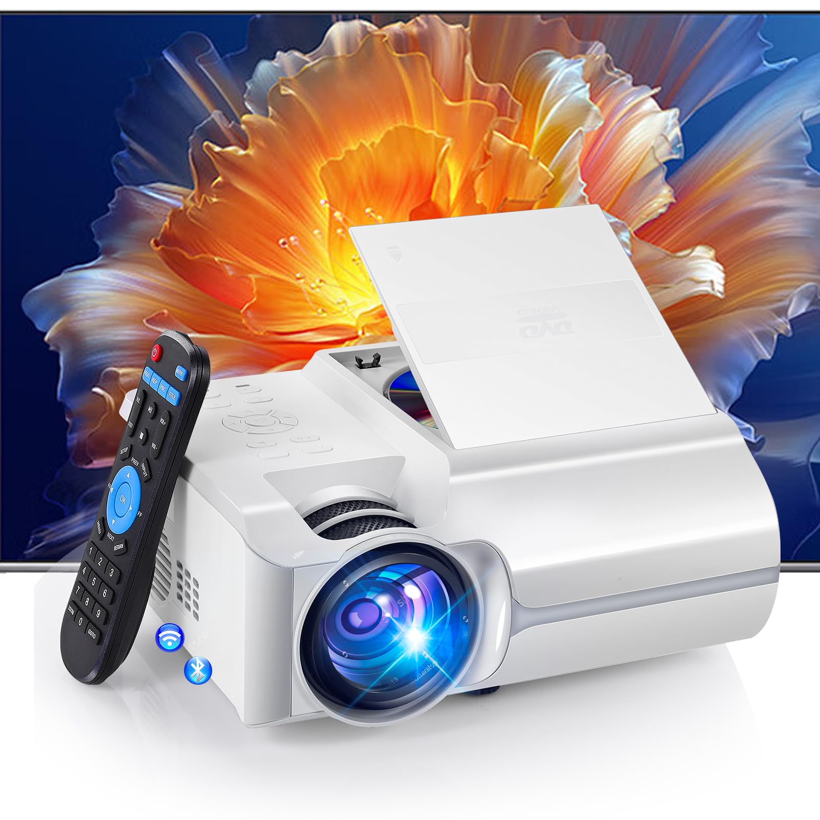 Photo 1 of Projector with Wifi, Bluetooth and DVD player, Mini Projector 1080P HD for Bedroom, Indoor and Outdoor Movie Player with USB Reader