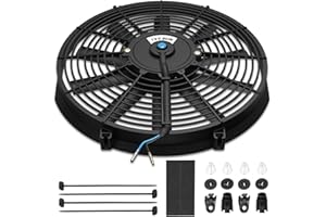 Auto Dynasty (Pack of 1) Universal 16 Inches High Performance Electric Slim Radiator Cooling Fan with Mounting Kit, 12V, Black