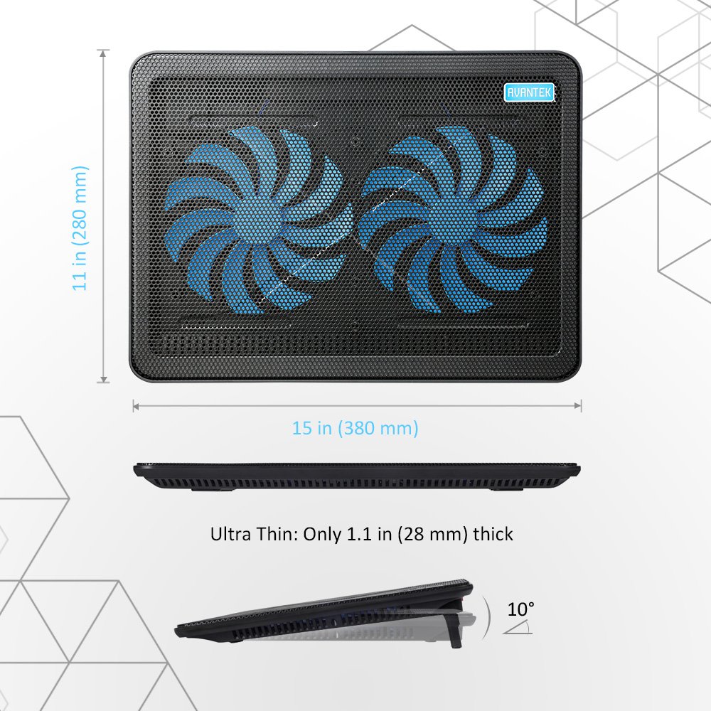 AVANTEK 17 Zoll Laptop Kühler Notebook Cooler Ständer Kühlpad Kühlmatte mit Dual 160mm Lüfter (40 x 29.2 x 3.8cm)