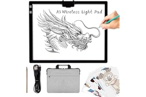 TOHETO A3 Rechargeable Led Bright Light Pad with Carry Bag, 6-Level and Stepless 3 Colors Dimming Brightness Light Box with Built-in Stand, Magnetic Clip for Diamond Painting, Cricut Weeding Vinyl