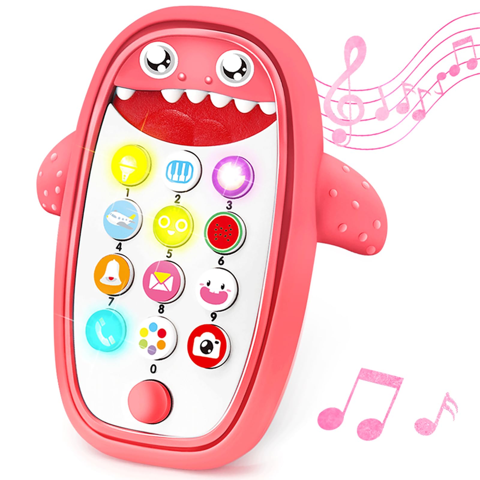 Sommer Teething Phone Toy for Babies with Removable Soft Case, Lights, Music and Adjustable Volume - Play and Learn for Children and Toddlers 18+ Months (red) …