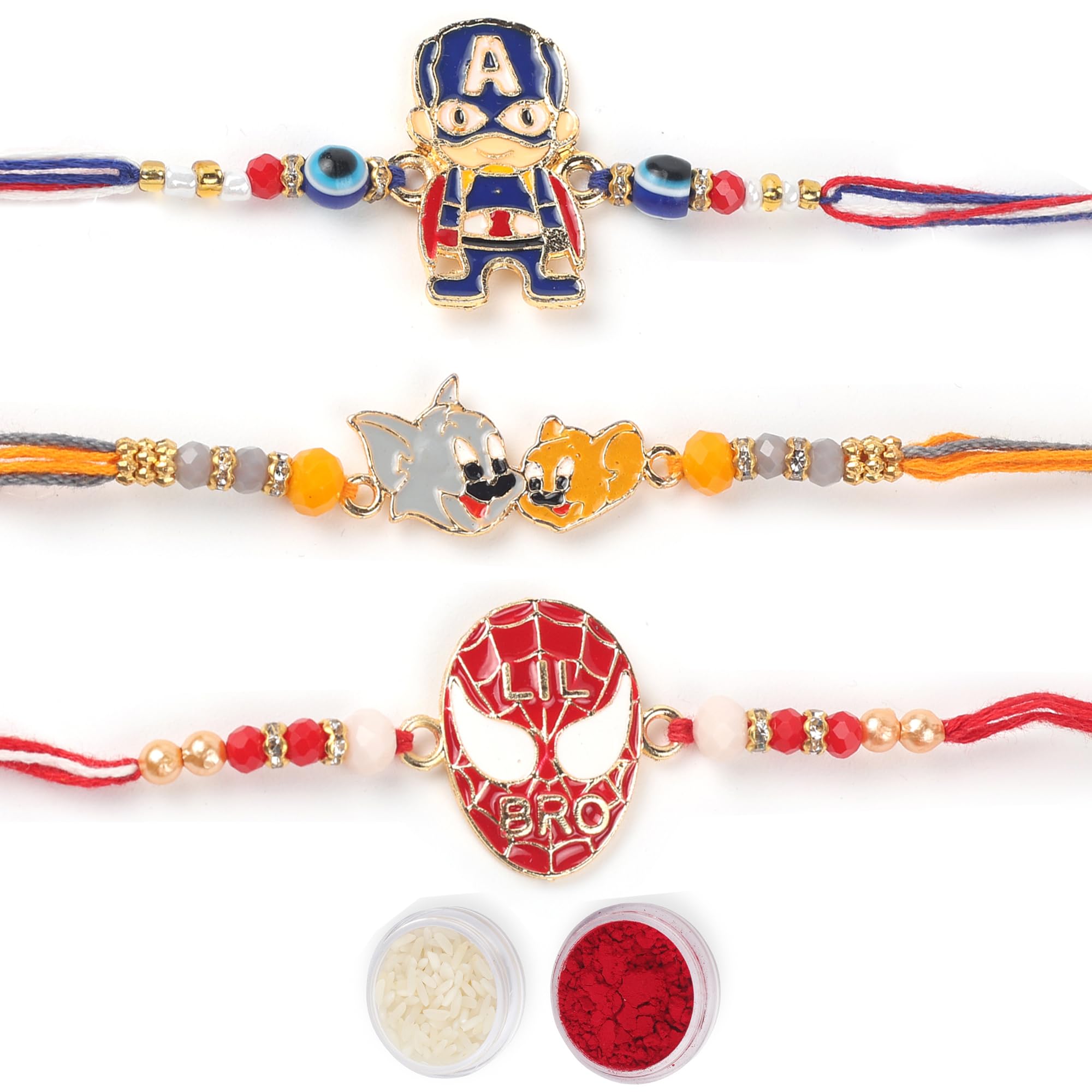 KSJONE Set of 3 Three Assorted Design Kids Rakhi for Brother Raksha Bandhan Fancy Rakhi for Kids Rakshabandhan Special Rakhi for Girls and Boys