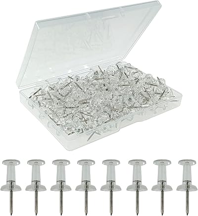 ZHIYE 100pcs Clear Thumbtacks Rose Gold Plastic Push Pins with Storage Box