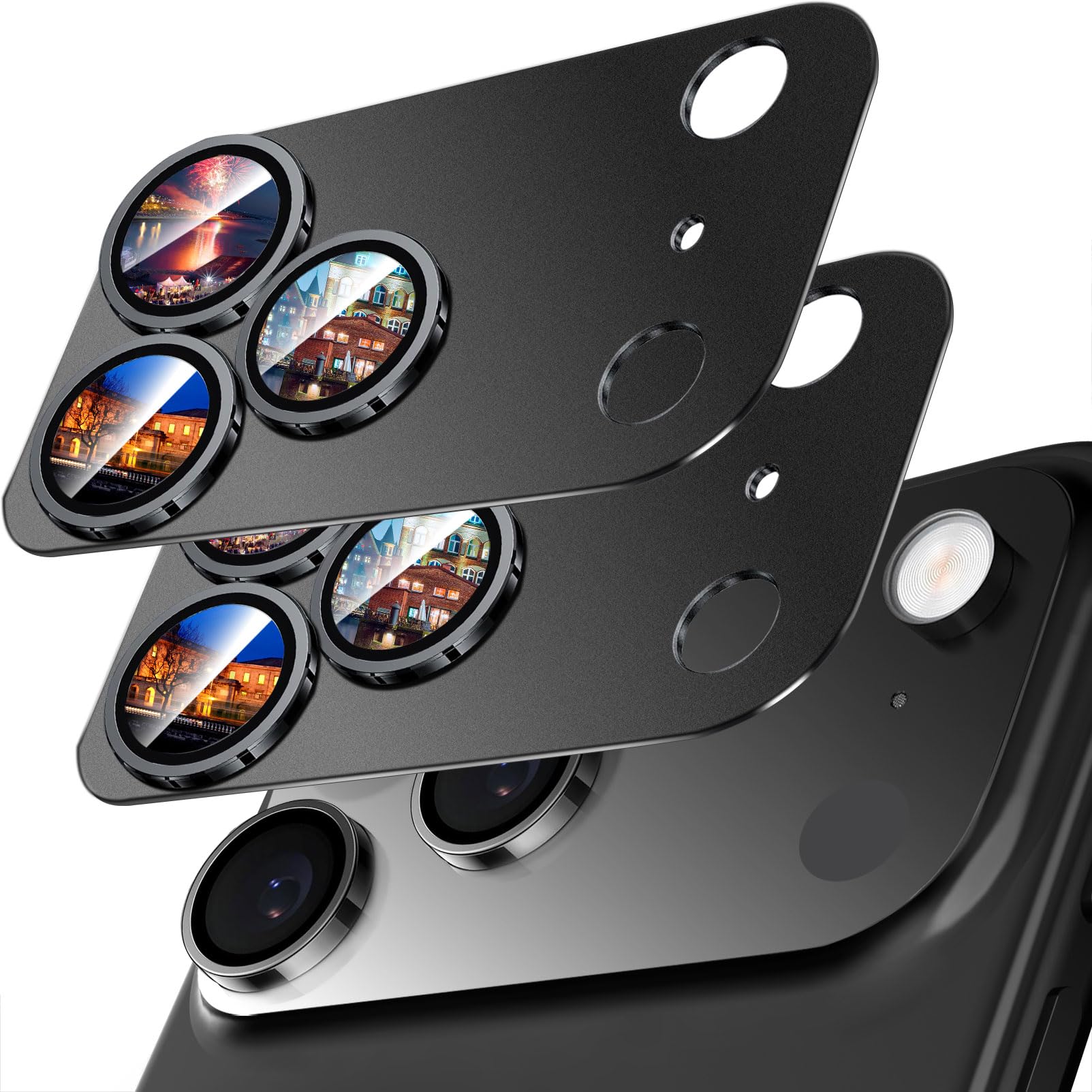 Photo 1 of SiHPuoy 2 Pack Camera Lens Protector for iPhone 17 Pro Max Accessories, Metal Aluminum Alloy Tempered Glass Camera Protector, [Military Grade Shatterproof] [Case Friendly]-Black
