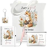 Kinlop 5 Pcs Foxes Gifts for Women Include Just a Girl Who Loves Foxes Tote Bag Canvas Cosmetic Bag Coil Notebook Keychain and Ballpoint Pen for Women Girls