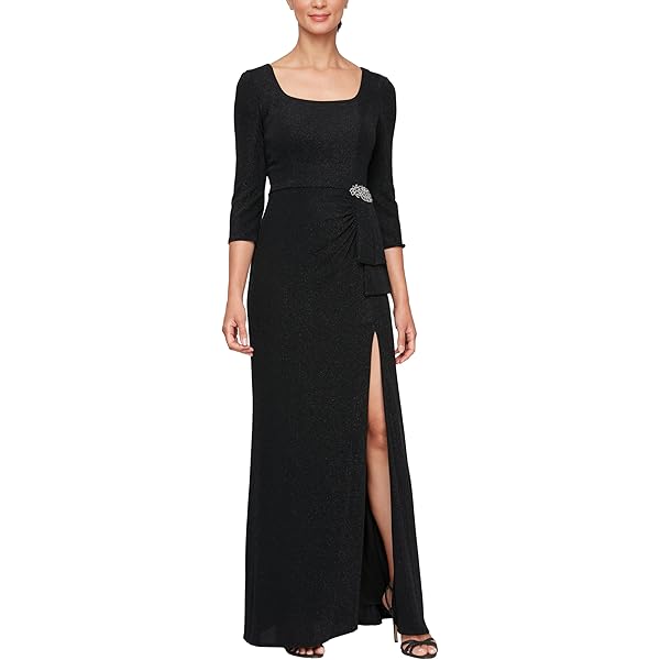 Amazon.com: Alex Evenings Women's Long Metallic Ruched Flutter Sleeve Gown with Side Slit, Mother of the Bride, Formal Dress, Black Embroidered, 4 : Clothing, Shoes & Jewelry Amazon.com: Alex Evenings Women's Long Metallic Ruched Flutter Sleeve Gown with Side Slit, Mother of the Bride, Formal Dress, Black Embroidered, 4 : Clothing, Shoes & Jewelry