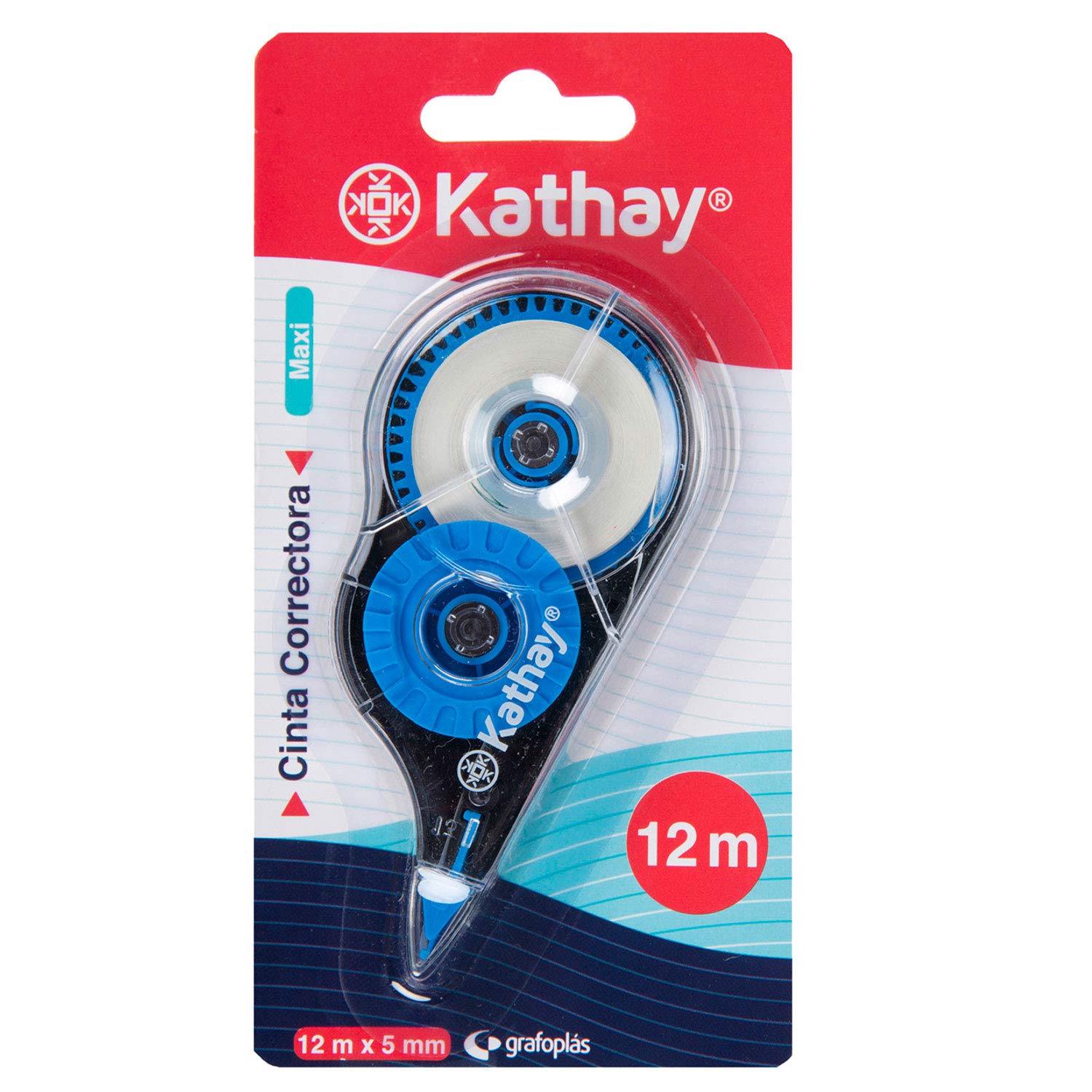 Kathay 86028899 Maxi Writing Corrector Tape, 5 x 12 Metres, Random Colours: Yellow, Green and Blue, Quick Drying