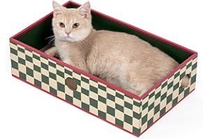 Conlun Cat Scratcher Box with Heavy-Duty Double-Sided Cardboard Pad, Cardboard Lounger, Interactive Hole Design, Cat Bed for 