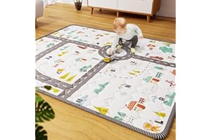 IEBABAY Car Portable Baby Play Mat 71" X 59" Playpen Mat Upgraded Thicken Baby Floor Play Mat Non-Slip Cushioned Crawling Mat Waterproof Activity Playmats for Babies Toddlers Infants (71X59, Letter Car)