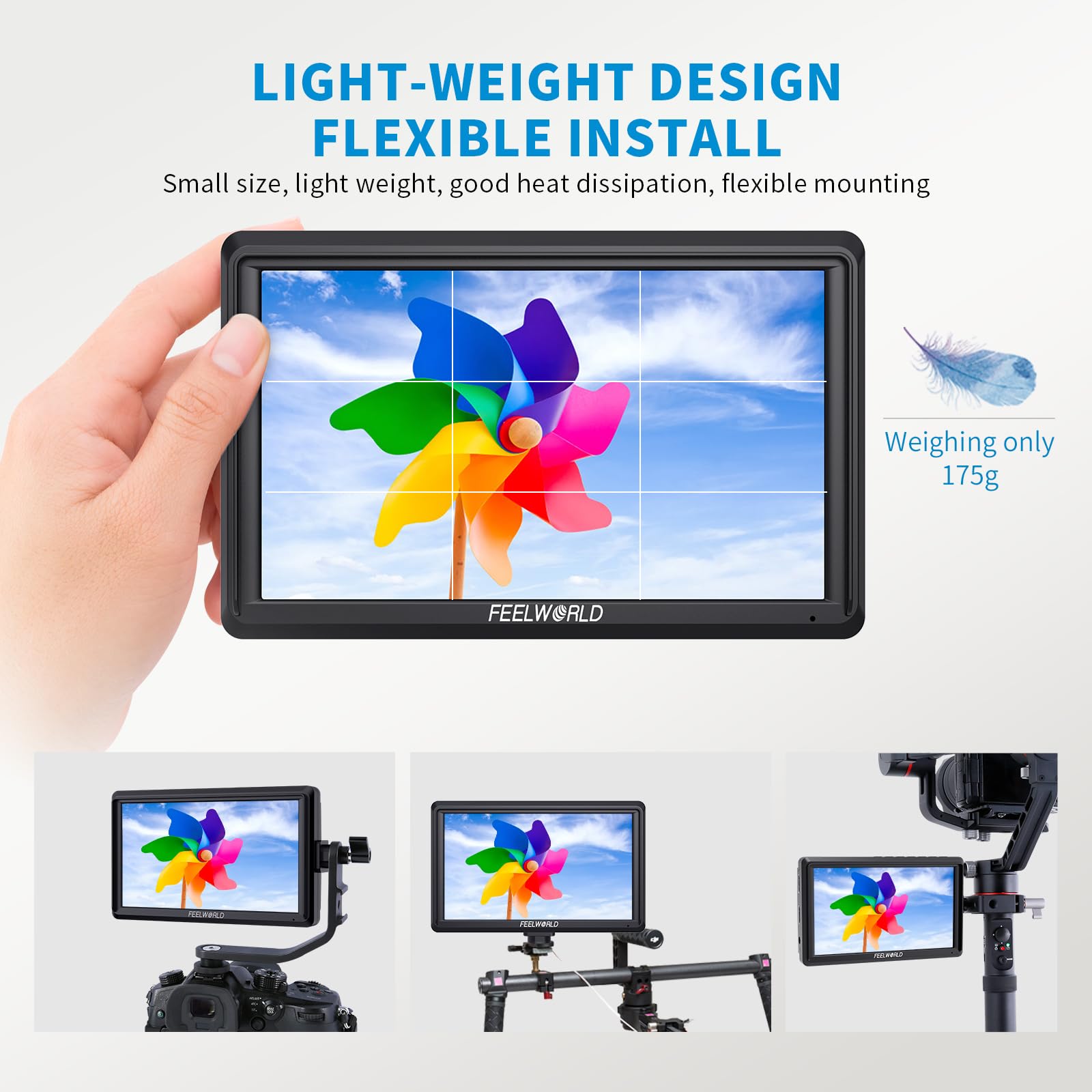 FEELWORLD S55 V3 6 inch Camera DSLR Field Monitor with F550 Battry 2200mAh and Case, Small Full HD 1920x1080 IPS LUT Video Peaking Focus Assist with 4K HDMI 8.4V DC Input Output Include Tilt Arm