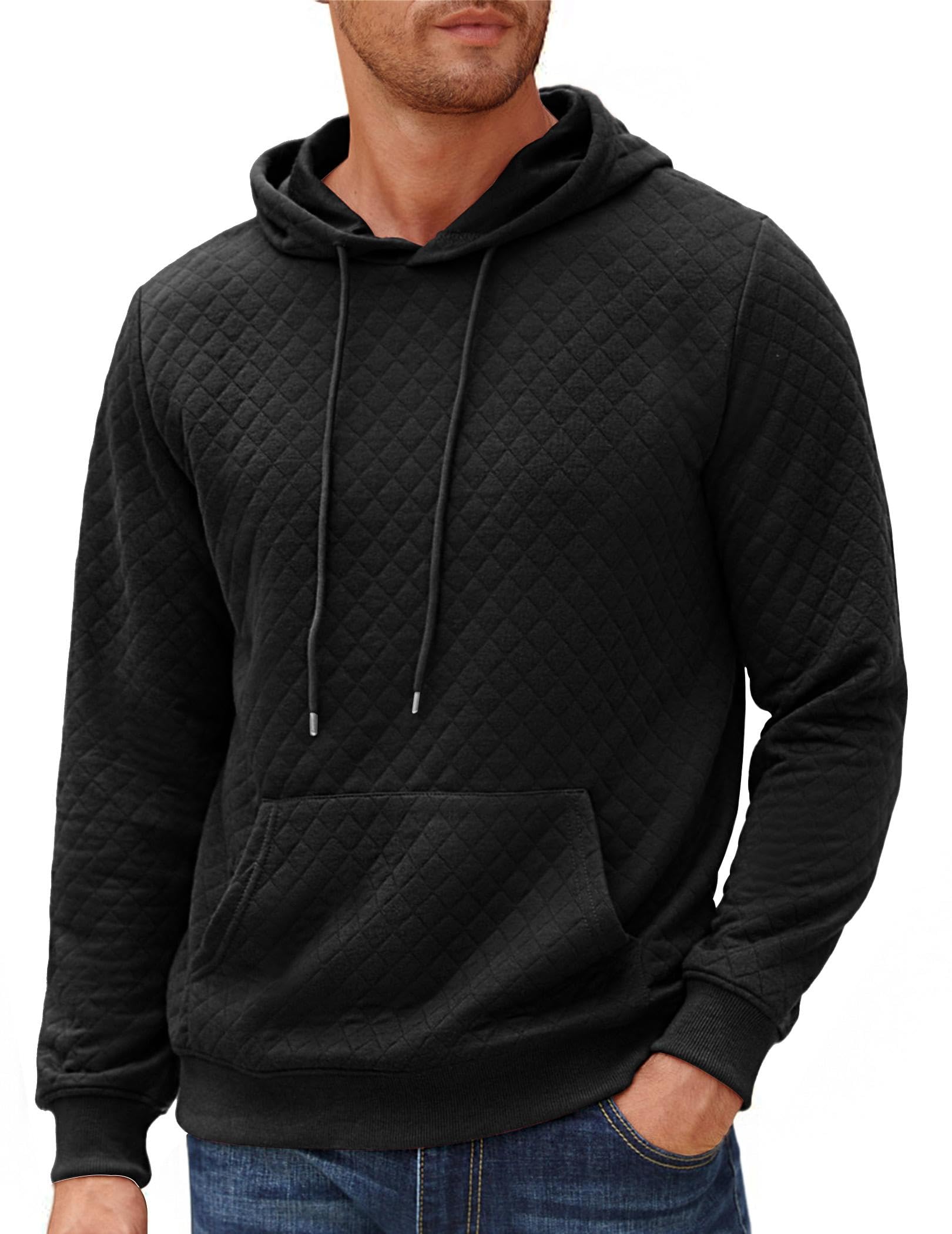 COOFANDY Mens Hooded Sweatshirt Long Sleeve Quilted Sweatshirt Casual Fashion Pullover Hoodies with Pocket