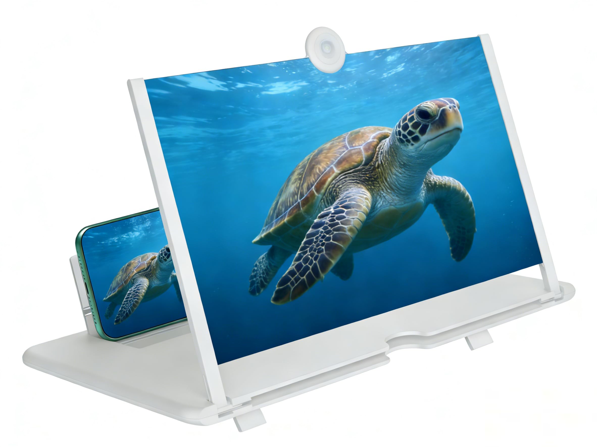 Photo 1 of 12" Screen Magnifier,3D HD Mobile Phone Magnifier Projector Screen Enlarger for Movies, Videos, and Gaming,Foldable Cell Phone Stand with Screen Amplifier,Supports All Smartphones (White)