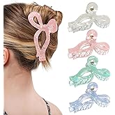 4 Pack Bow Claw Clips for Women, French Large Hair Clips For Thick Thin Curly Hair, Elegant Big Cute Hair Claw Clips, Strong Hold Non Slip Hair Jaw Clamps (Mermaid Stripes)