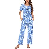 Bestbee Women's Pajama Sets 2 Piece Summer Sleepwear Lounge Outfits Short Sleeve Long Pants With Pockets Ladies Pjs