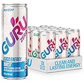 GURU ZERO SUGAR Organic Energy Drinks Variety Pack, Clean Energy Drink with Plant Based Natural Caffeine from Green Tea, Coconut Water, Prebiotic, Zero Added sugars, Gluten Free and Vegan, Pre Workout, Healthy Drinks, 12oz (Pack of 12)