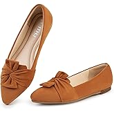 MUSSHOE Women's Pointed-Toe Ballet Flat: Bowknot Dressy Flats Comfortable Memory Foam Shoes - Wedding Party Business Work Office Tan Suede 37.5