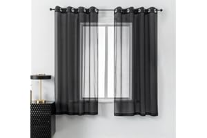 DUALIFE Black Sheer Curtains 54 Inch Length for Basement Windows Set of 2 Panels Grommet Semi Translucent Short Curtains for Small Windows Kitchen Bedroom Bathroom 52x54 Inches Long