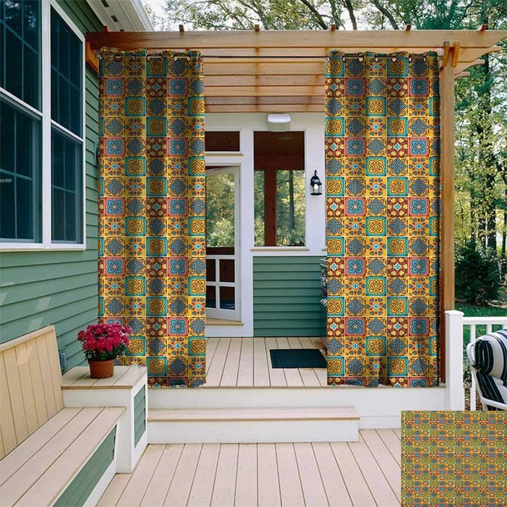 leinuoyi Traditional, Outdoor Patio Curtains, Floral Ethnic Tile Mosaic