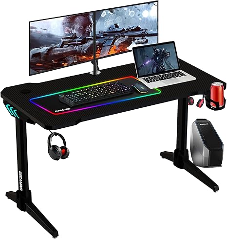 pics Gaming Pc Setup Accessories esgaming rgb gaming desk with led lights 47 3 inch large pc computer desk t shaped racing style gamer setup accessories gaming table with headphone