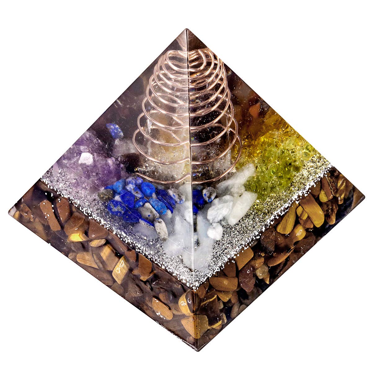 mookaitedecor Natural Tiger’s Eye Chakra Crystal Pyramid Aesthetic Room Desk Decor, 5cm Small Copper Resin Colourful Quartz Stone Pyramid Spiritual Chakra Crystal Gift for Reiki Chakra Balancing