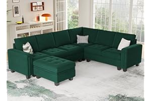 Belffin Velvet Modular Sectional Sofa with Storage Ottoman 6 Seater L Shaped Sectional Modular Sofa Couch with Reversible Chaise Convertible Corner Sectional Couch Green,