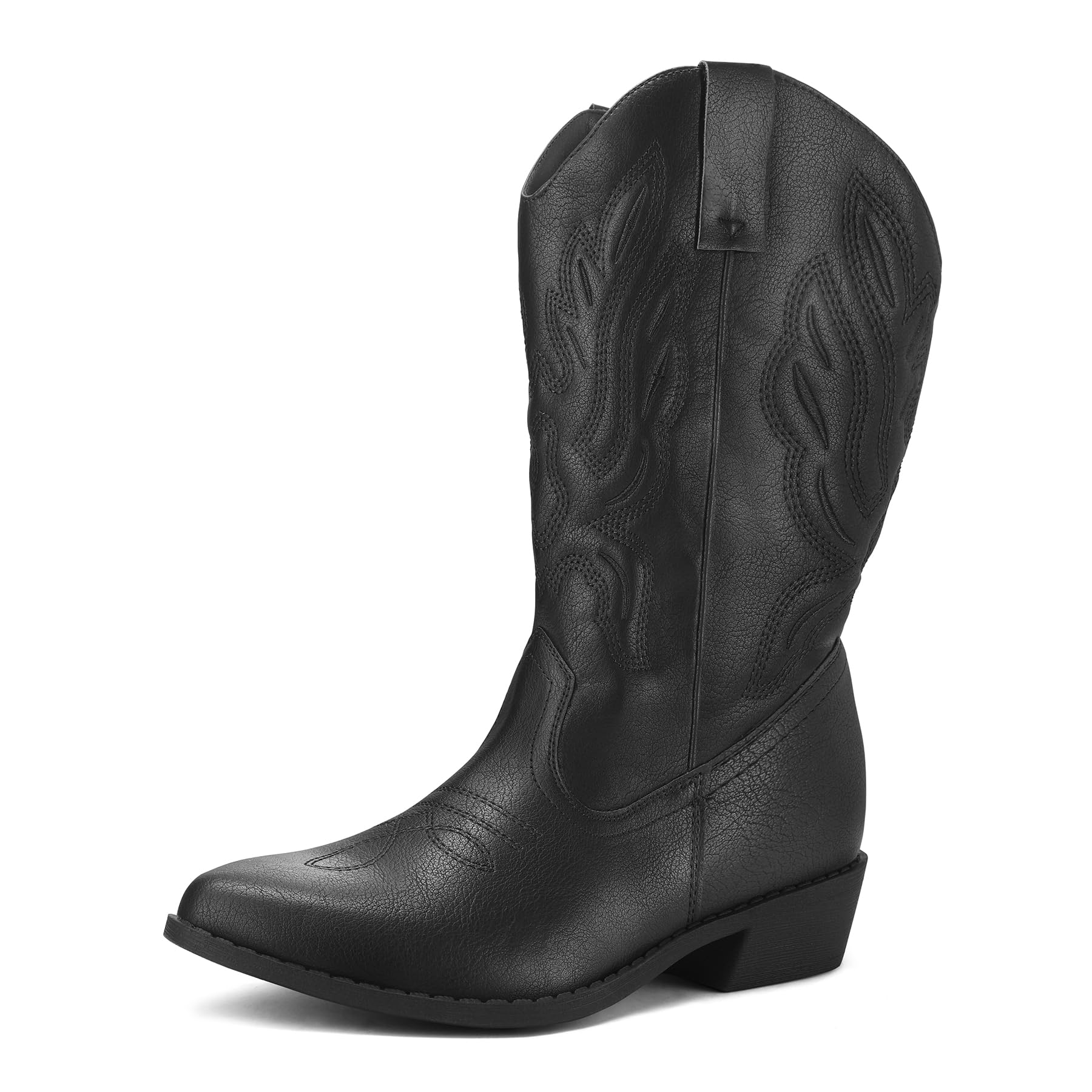 Photo 1 of mysoft Women's Wide Calf Cowboy Boots Pull-On Mid-Calf Embroidered Pointed Toe Retro Western Boots