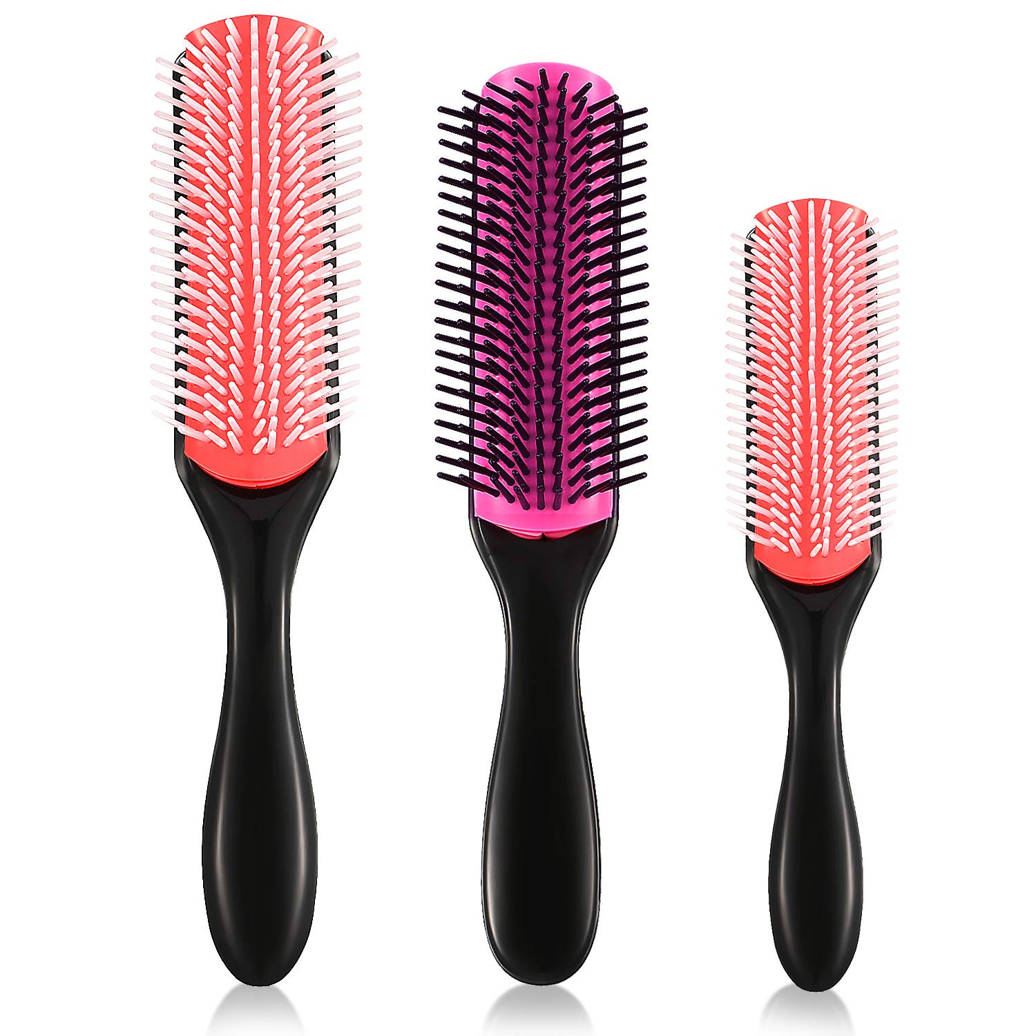 Boao 3 Pcs 9 Row Curly Hair Brushes for Women Cushion Nylon Bristle Styling Brushes with Anti-static Rubber Pad Massage or Separating, Defining Curls, Blow-drying, Styling, Detangling, 3 Sizes