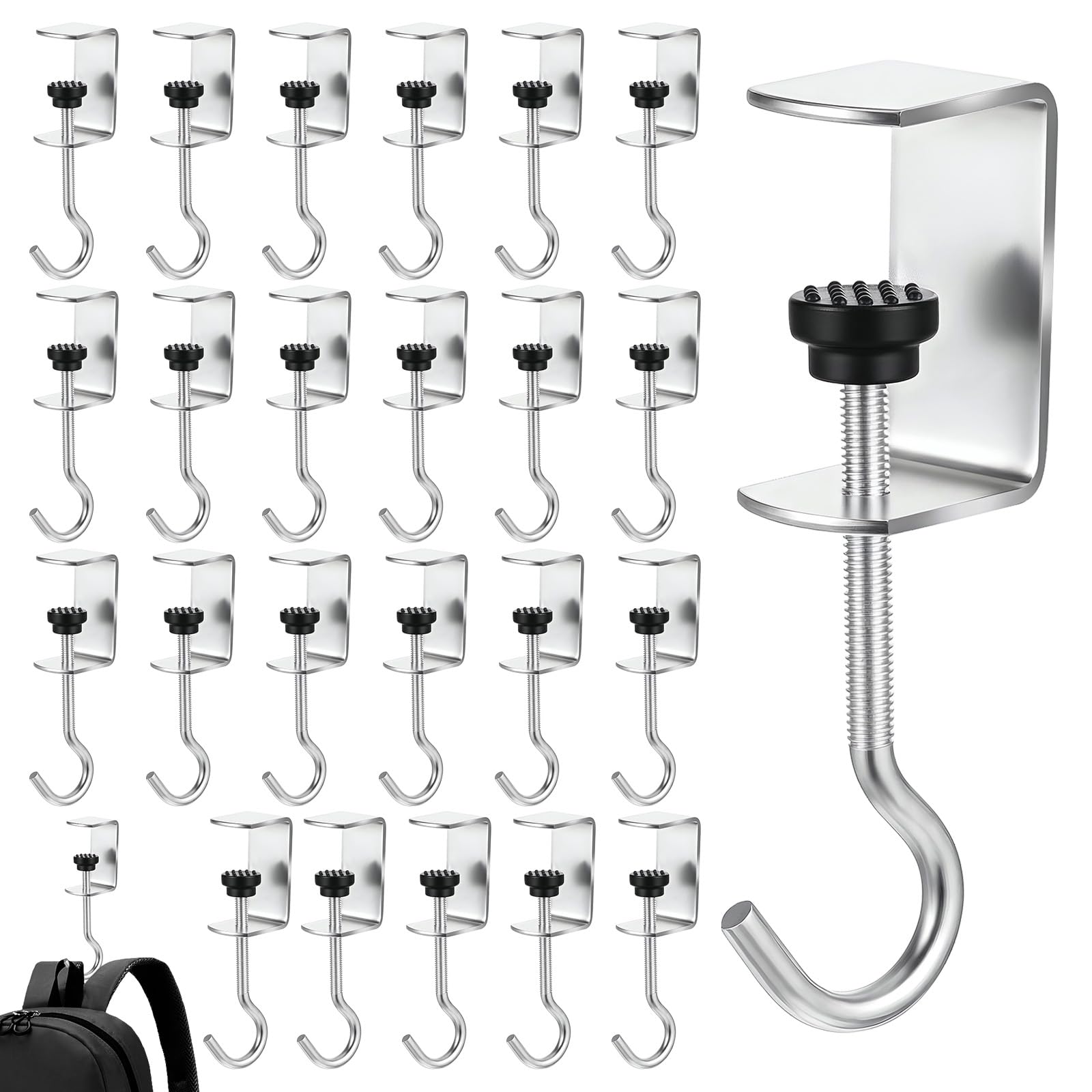 Photo 1 of Ptwola 24PCS Adjustable Table Hooks Desk Mount Clamp-On Bag Holder Heavy Duty Metal Portable Backpack Hanger Reduce Clutter for Women Girls Hanging Handbag Purse Umbrellas Headphone