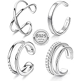 JeryWe 4 Pcs 925 Sterling Silver Ear Cuff for Women Non Piercing Adjustable Ear Cuff Earrings Clip On Cartilage Helix Wrap Ear Jewelry Set