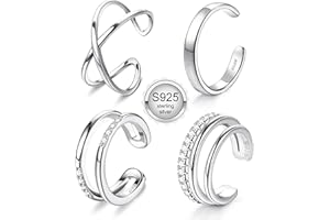 JeryWe 4 Pcs 925 Sterling Silver Ear Cuff for Women Non Piercing Adjustable Ear Cuff Earrings Clip On Cartilage Helix Wrap Ear Jewelry Set