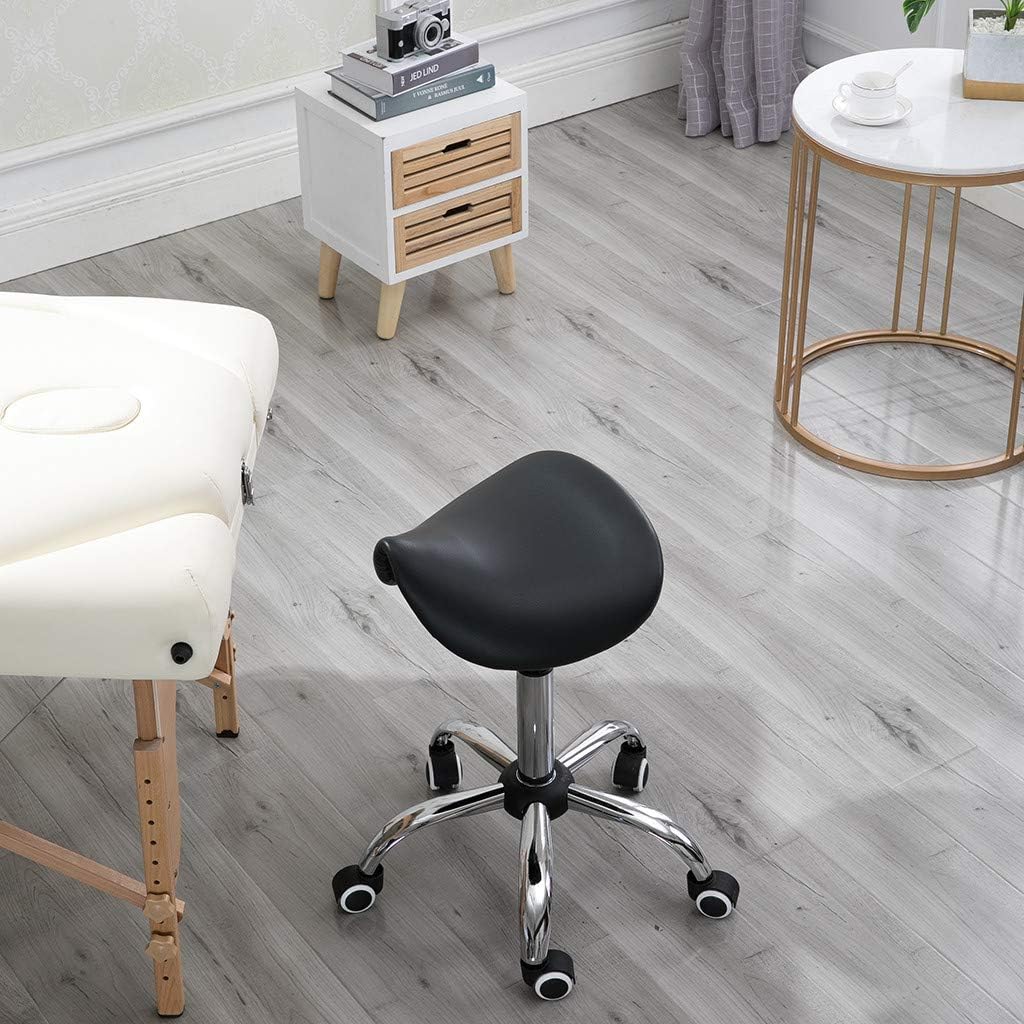 UTPO Saddle Stool Rolling Stool with Wheels Office Chair Adjustable Hydraulic Beauty Spa Salon Work Bench Bar Chair Black: Kitchen & Dining