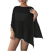 Meihuida Women Sheer Poncho Top Crochet Knit Shrug Shawl Summer Beach Cover Up