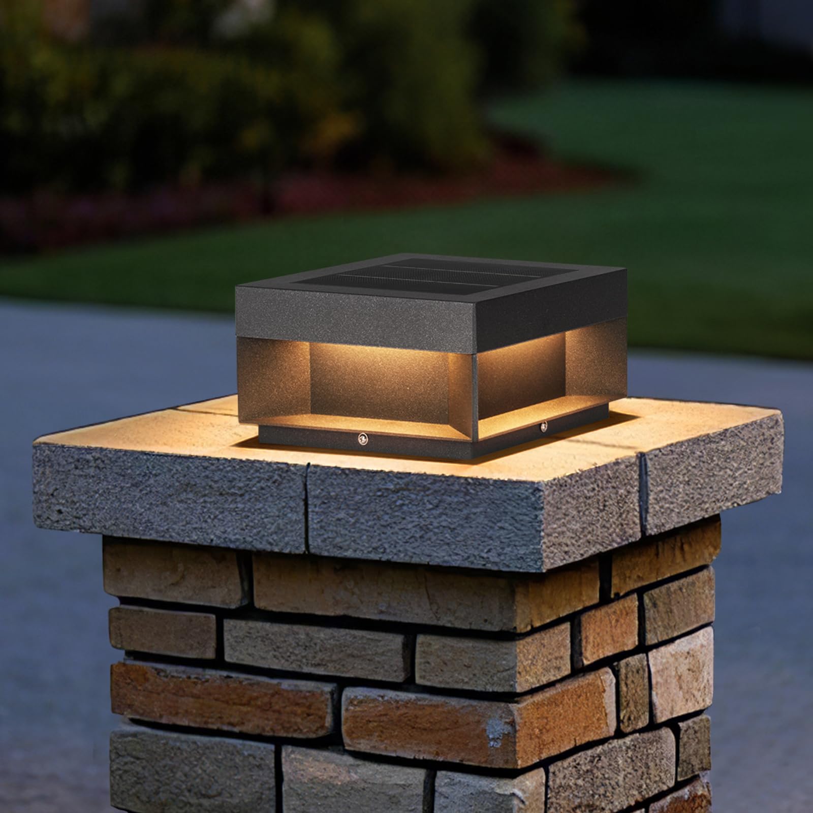 Photo 1 of MVBT Solar Post Light, 7.9" Outdoor Column Lights Modern Fence Deck Cap Pillar Lamp Waterproof 3000K LED Lantern Patio Landscape Lighting for Outside Driveway Pathway Yard Garden Posts Decoration