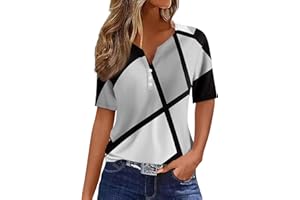 EKIYVO Womens V Neck Button Tops Henley Tunic T Shirts Summer Short Sleeve Casual Cotton Tees Shirts