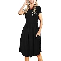 Simier Women's Summer Floral Midi Dress - Teacher & Work Casual Outfit With Pockets (Floral/Navy, Medium)