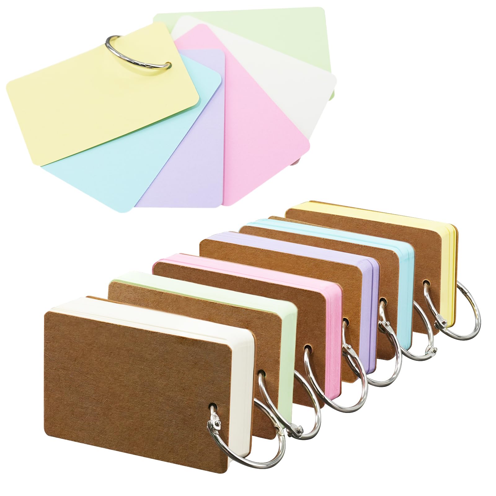 Photo 1 of 6 Pack Colored Flash Cards with 300 Sheets Study Cards, 2.1 * 3.5 Blank Notecards with Binder Ring, for DIY Greeting Cards, Kindness cards, Study Cards, and Index Cards